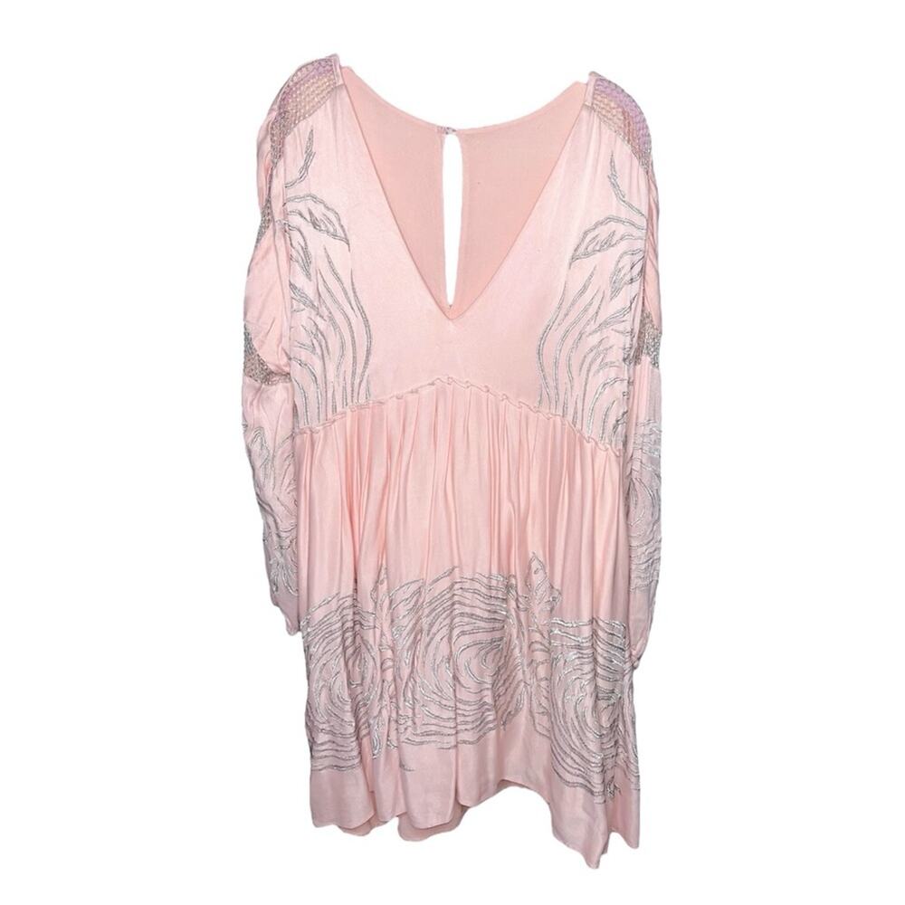 Free People Starlight Mini Embroidered Shimmer Dress Coral Cream Size Large